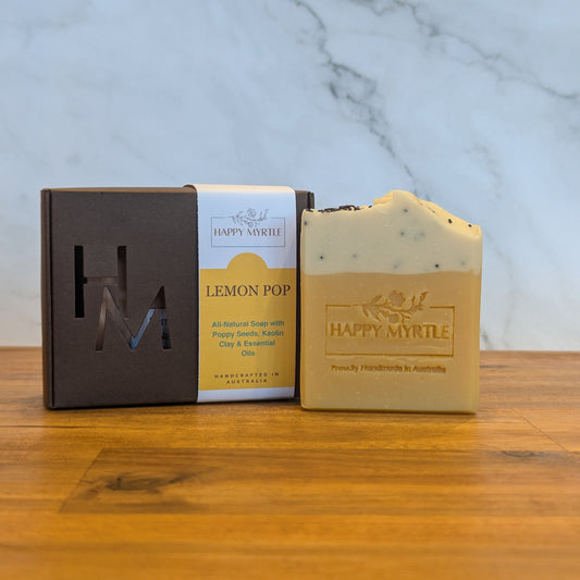 Lemon pop essential oil soap with poppy seeds, kaolin clay and essential oils