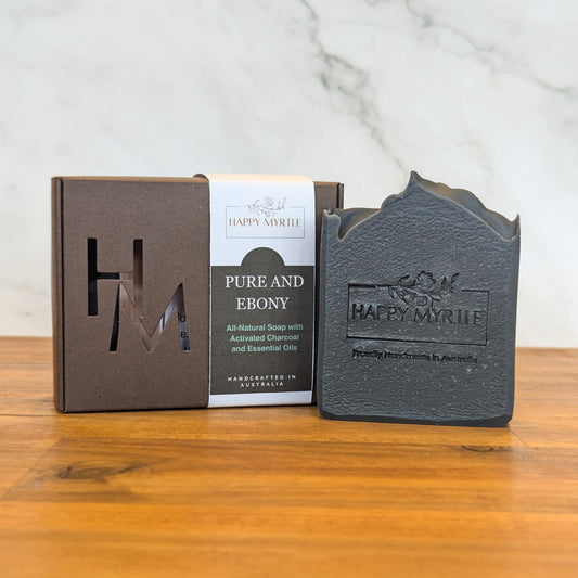 Pure and Ebony Charcoal essential oil soap in box