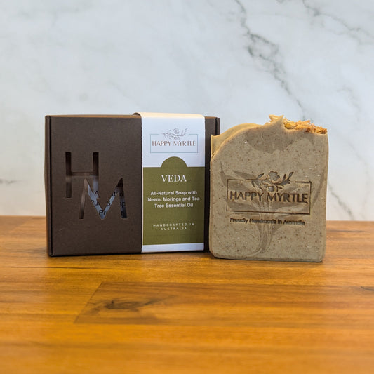 Veda all natural soap with Neem, Moringa and tea tree essential oils in box
