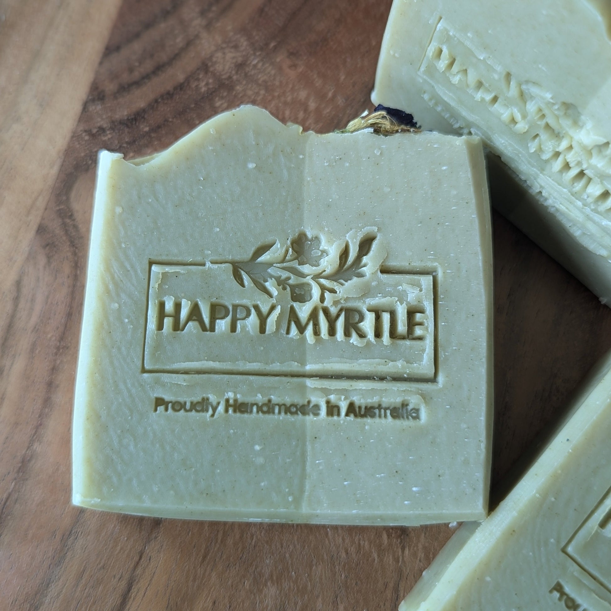 Close up of Cucumber and Mint Handmade Essential Oil Soap